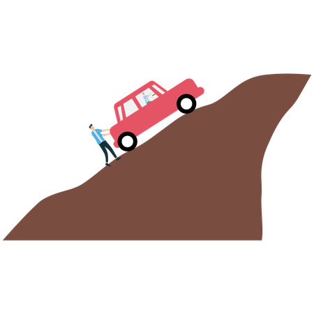Businessman Pushing Car Uphill to Overcome Challenges  Illustration