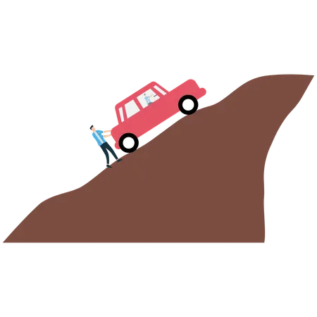 Businessman Pushing Car Uphill to Overcome Challenges  Illustration