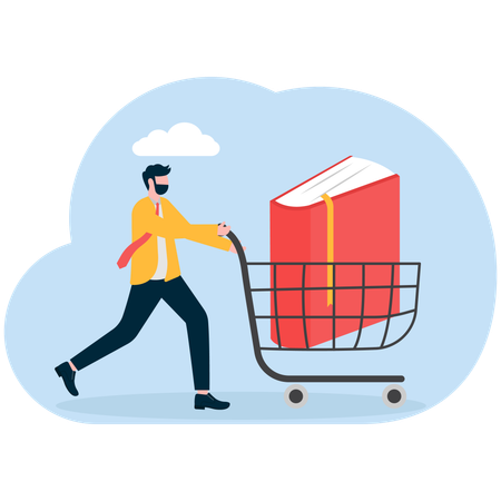 Businessman pushing cart with book  Illustration