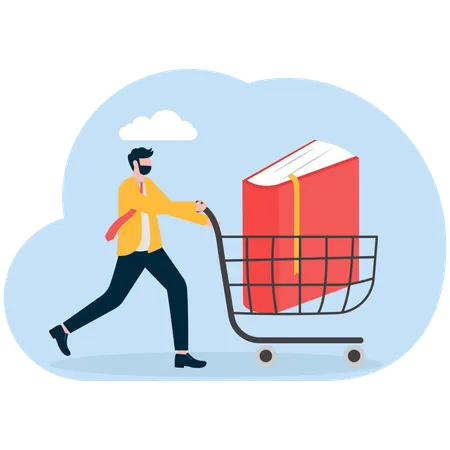 Businessman pushing cart with book  Illustration