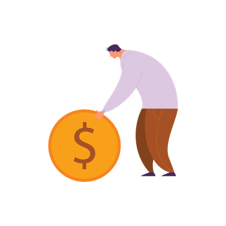 Businessman pushing coin rolling  Illustration