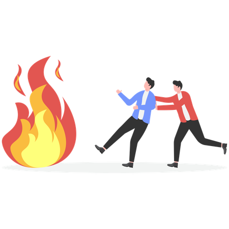 Businessman pushing companion into fire  Illustration