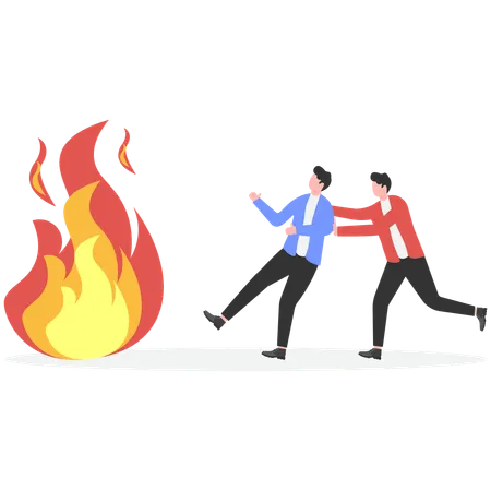 Businessman pushing companion into fire  Illustration