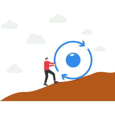 Consistency Key Concept For Success Business Strategy For Repeatedly Getting Work Done Career Growth Concept Businessman Pushing Consistency Circle Symbol Up Hill With Full Effort イラスト