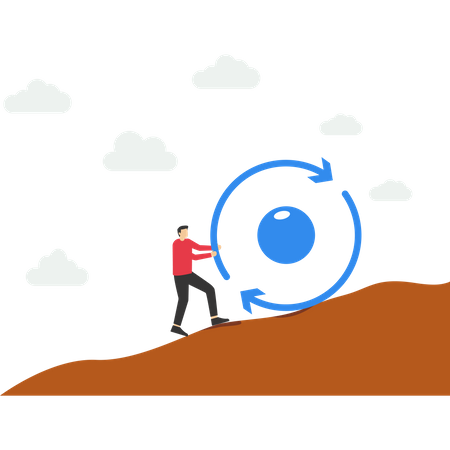 Businessman pushing consistency circle symbol up hill with full effort  Illustration