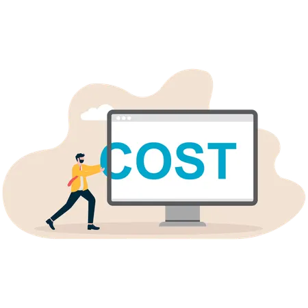 Businessman pushing cost online  Illustration
