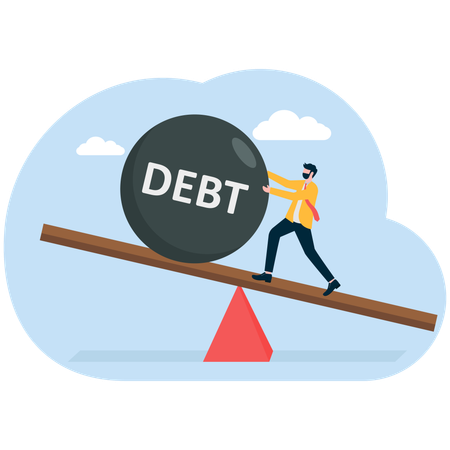Businessman pushing debt ball  Illustration