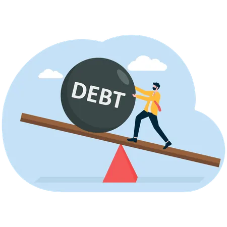 Businessman pushing debt ball  Illustration