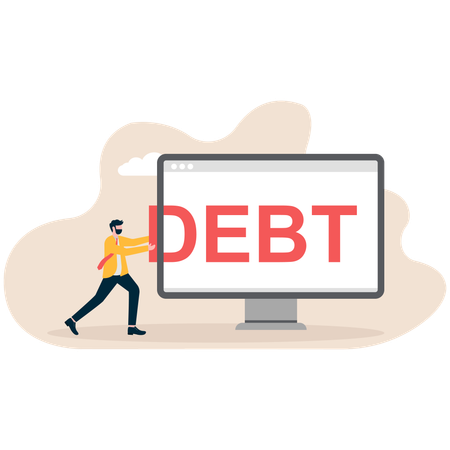 Businessman pushing debt online  Illustration