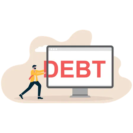 Businessman pushing debt online  Illustration
