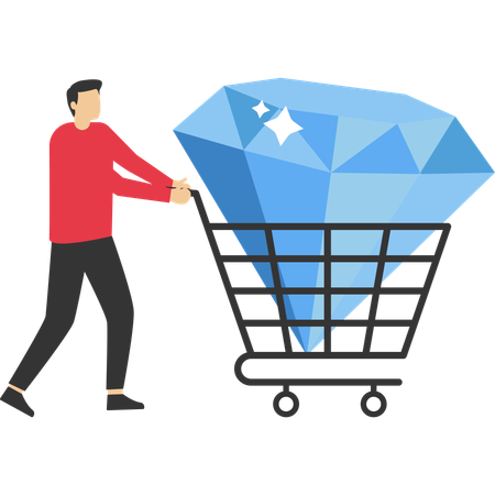 Businessman pushing diamond cart  Illustration