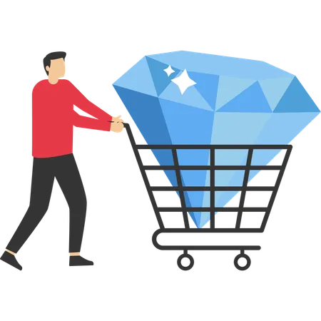 Businessman pushing diamond cart  Illustration