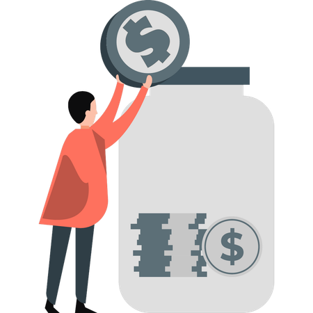 Businessman pushing dollar in dollar jar  Illustration