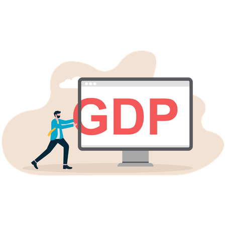 Businessman pushing GDP online  Illustration