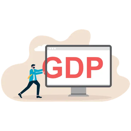 Businessman pushing GDP online  Illustration