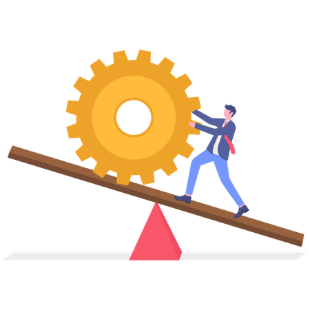 Businessman pushing gear settings  Illustration