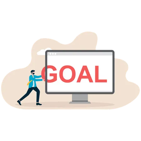 Businessman pushing goal  Illustration