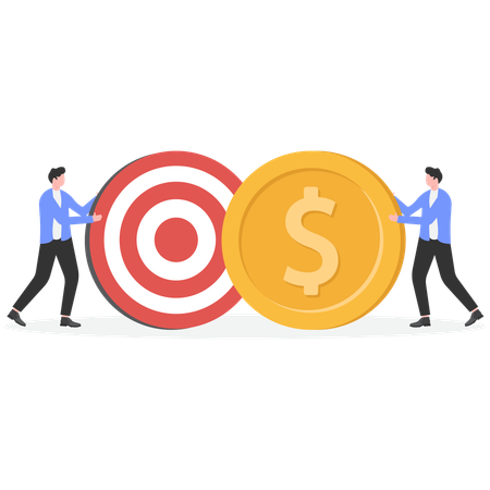 Businessman pushing gold coins and businessman pushing target  Illustration