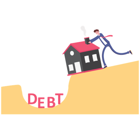 Businessman pushing house from debt burden  Illustration