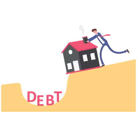 Businessman Pushing House From Debt Burden Illustration Vector Cartoon Illustration