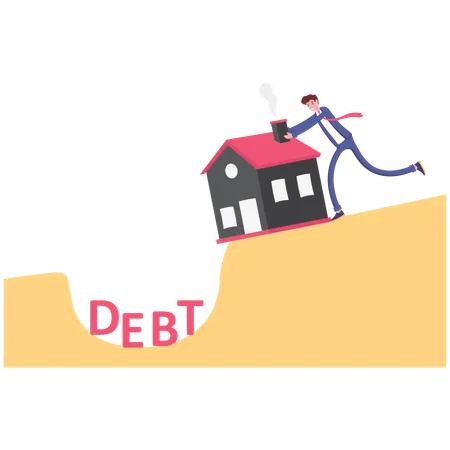 Businessman pushing house from debt burden  Illustration