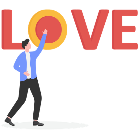 Businessman pushing love button  Illustration