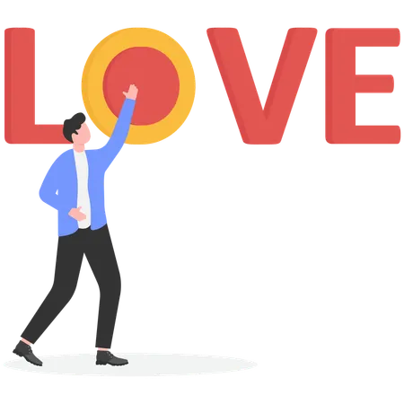 Businessman pushing love button  Illustration