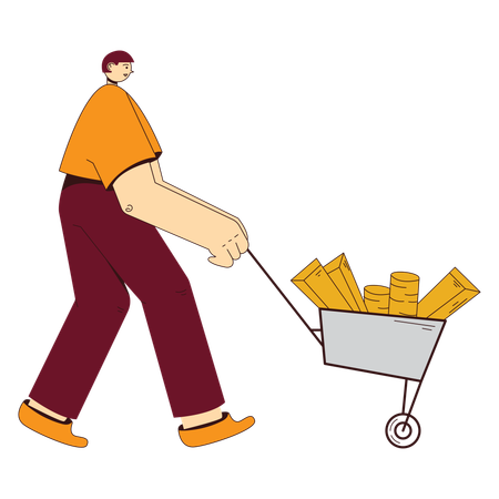 Businessman pushing money cart  Illustration