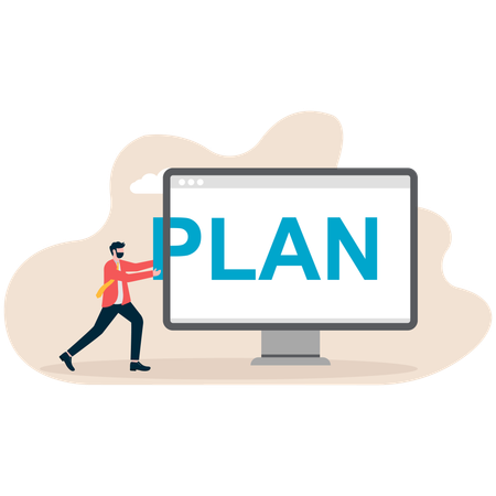 Businessman pushing plan online  Illustration