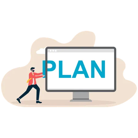 Businessman pushing plan online  Illustration