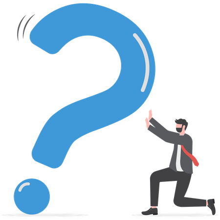 Businessman pushing question mark  Illustration