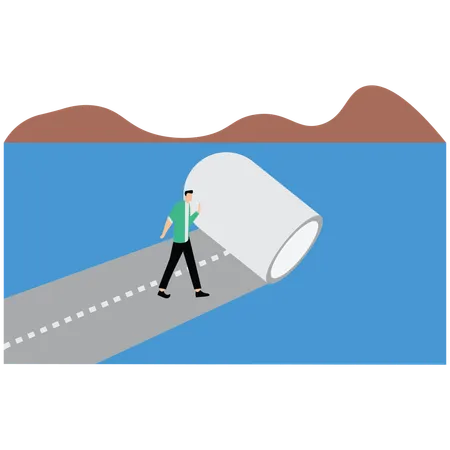 Businessman pushing road roller to top of success Making your own business path  Illustration
