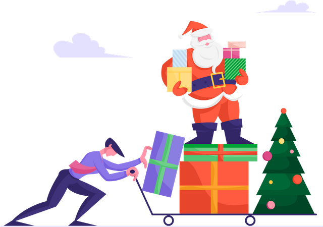 Businessman pushing santa claus cart Illustration