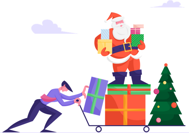 Businessman pushing santa claus cart  Illustration