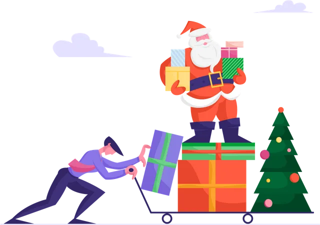 Businessman pushing santa claus cart  Illustration