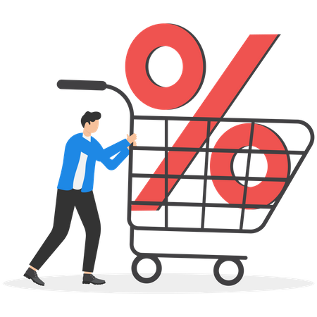 Businessman pushing shopping cart  Illustration