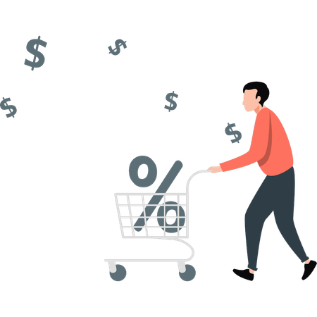 Businessman pushing shopping trolley  Illustration