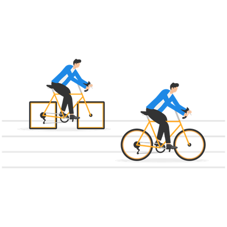 Businessman pushing sphere leading race against another man pushing cube stock  Illustration