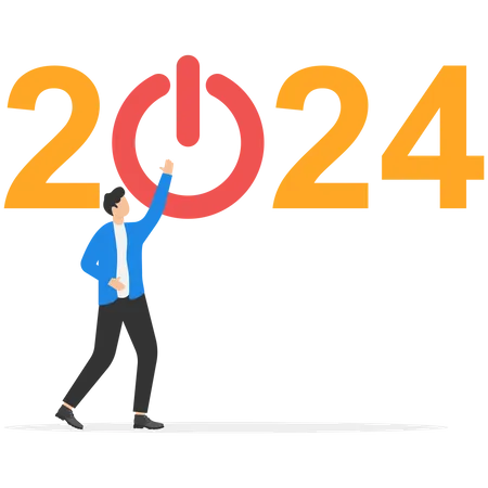Businessman Pushing Start Button To Start Up New Business In 2023 Launch Start Up Company In 2023 Improvement Change Management Flat Modern Vector Illustration Illustration
