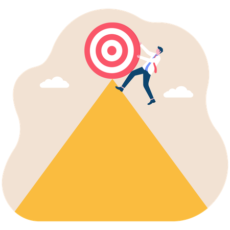 Businessman pushing target to top of triangle  Illustration