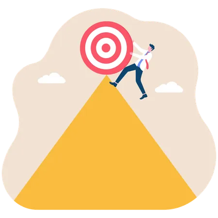 Businessman pushing target to top of triangle  Illustration