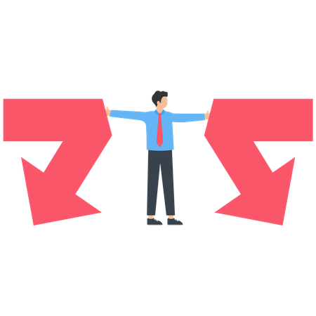 Businessman pushing the arrow with open arms and changing the direction of the arrow  Illustration