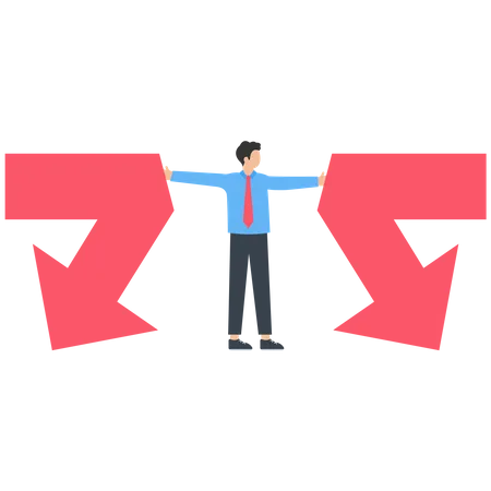 Businessman pushing the arrow with open arms and changing the direction of the arrow  Illustration
