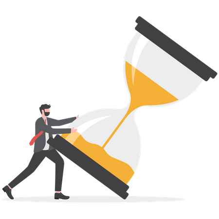 Businessman pushing tilt hourglass  Illustration