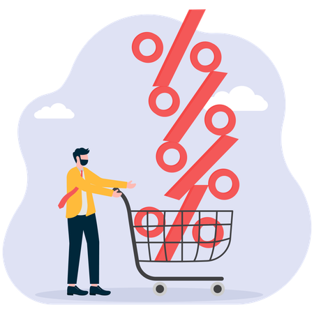 Businessman pushing trolley and discounts  Illustration