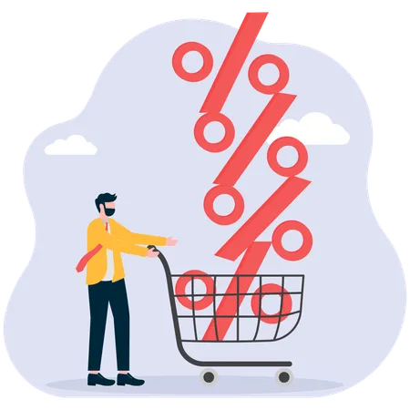 Businessman pushing trolley and discounts  Illustration