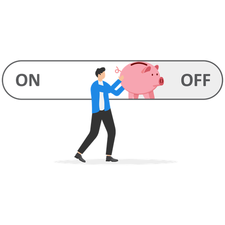 Businessman pushing turn off piggy bank  Illustration