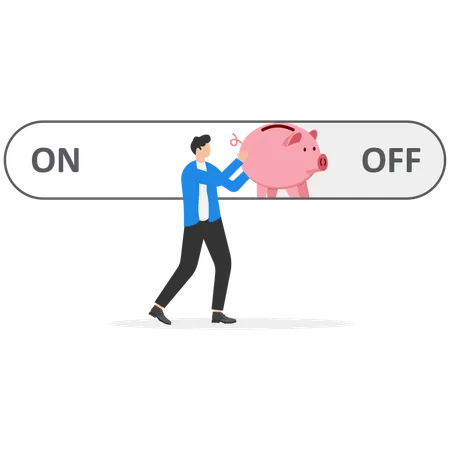 Businessman pushing turn off piggy bank  Illustration