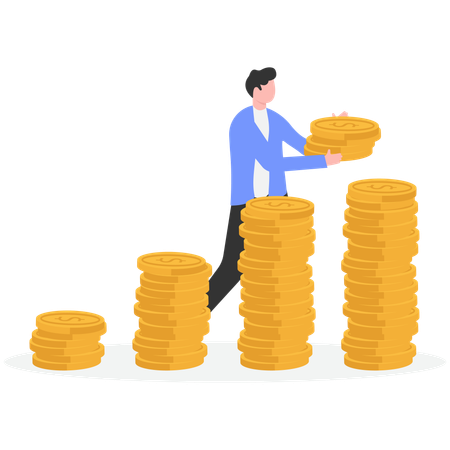 Businessman put coin to growth stack of coins  Illustration