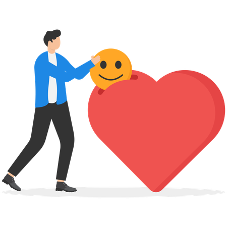 Businessman put emoticon smile in heart  Illustration
